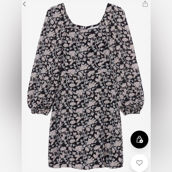 Mango MNG Black Pink Floral Puff‎ Sleeve Square Neck Rocio Mini Dress - Picture 2 of 10